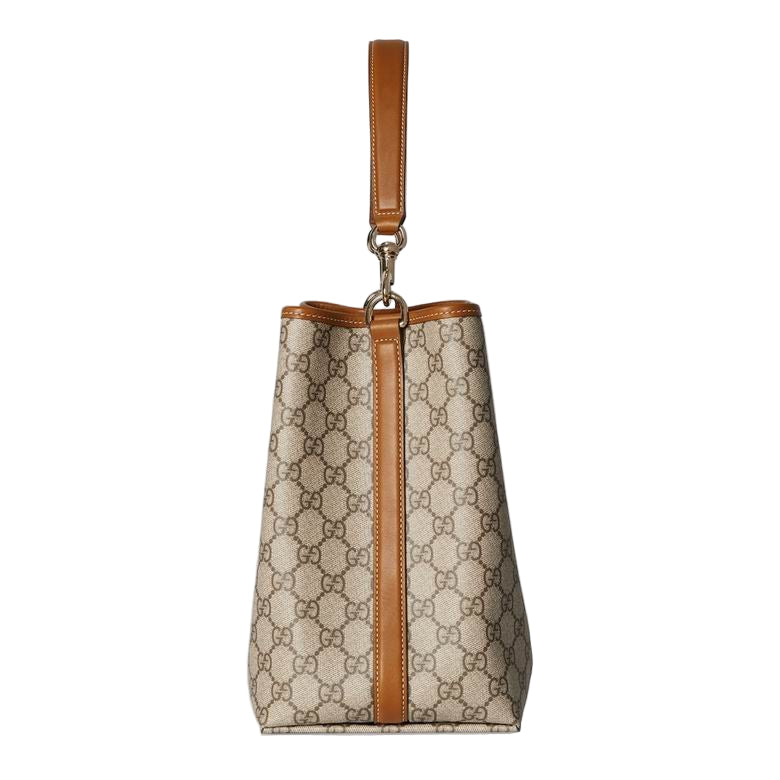 Gucci GG Emblem Medium Bucket Bag – Beige & Brown GG Fabric