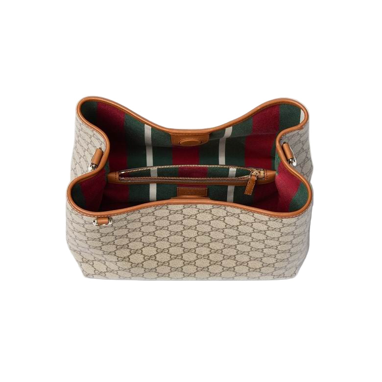 Gucci GG Emblem Medium Bucket Bag – Beige & Brown GG Fabric