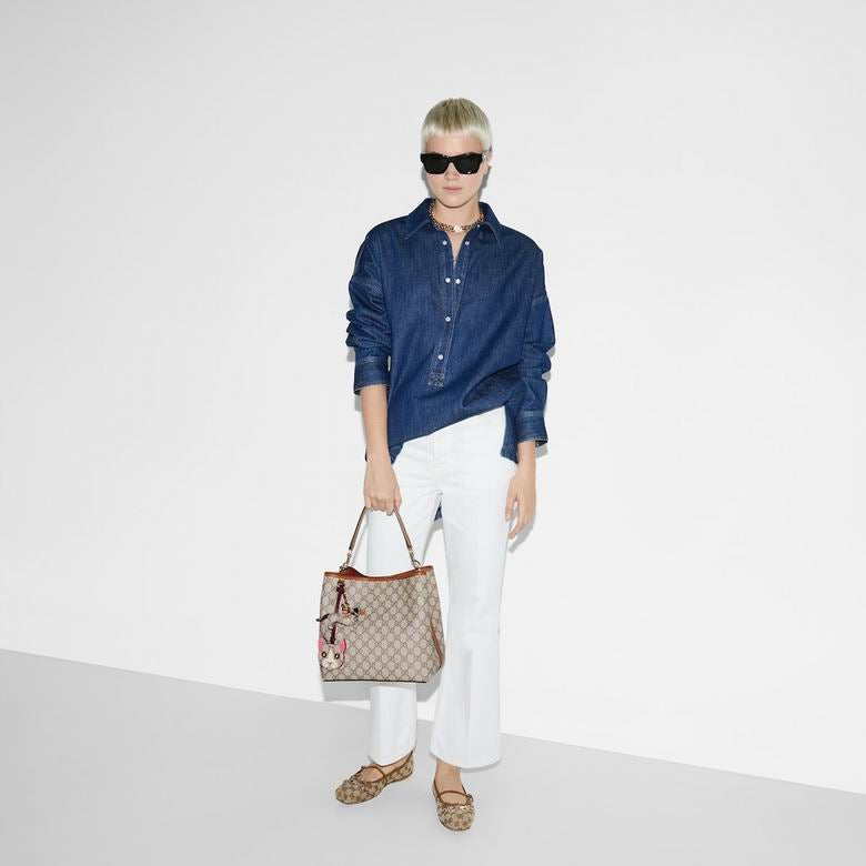 Gucci GG Emblem Medium Bucket Bag – Beige & Brown GG Fabric