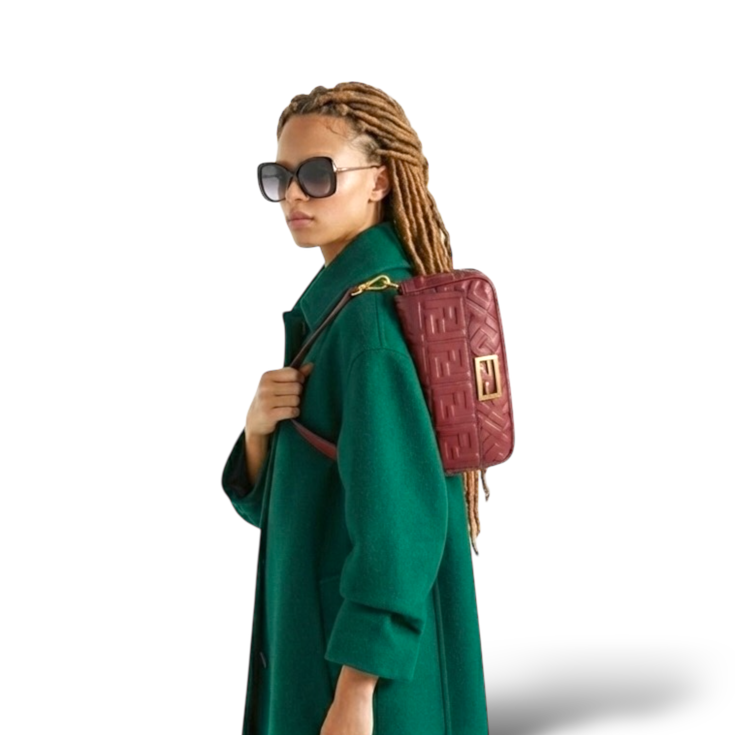 Fendi Baguette Medium – Burgundy Embossed FF Calfskin