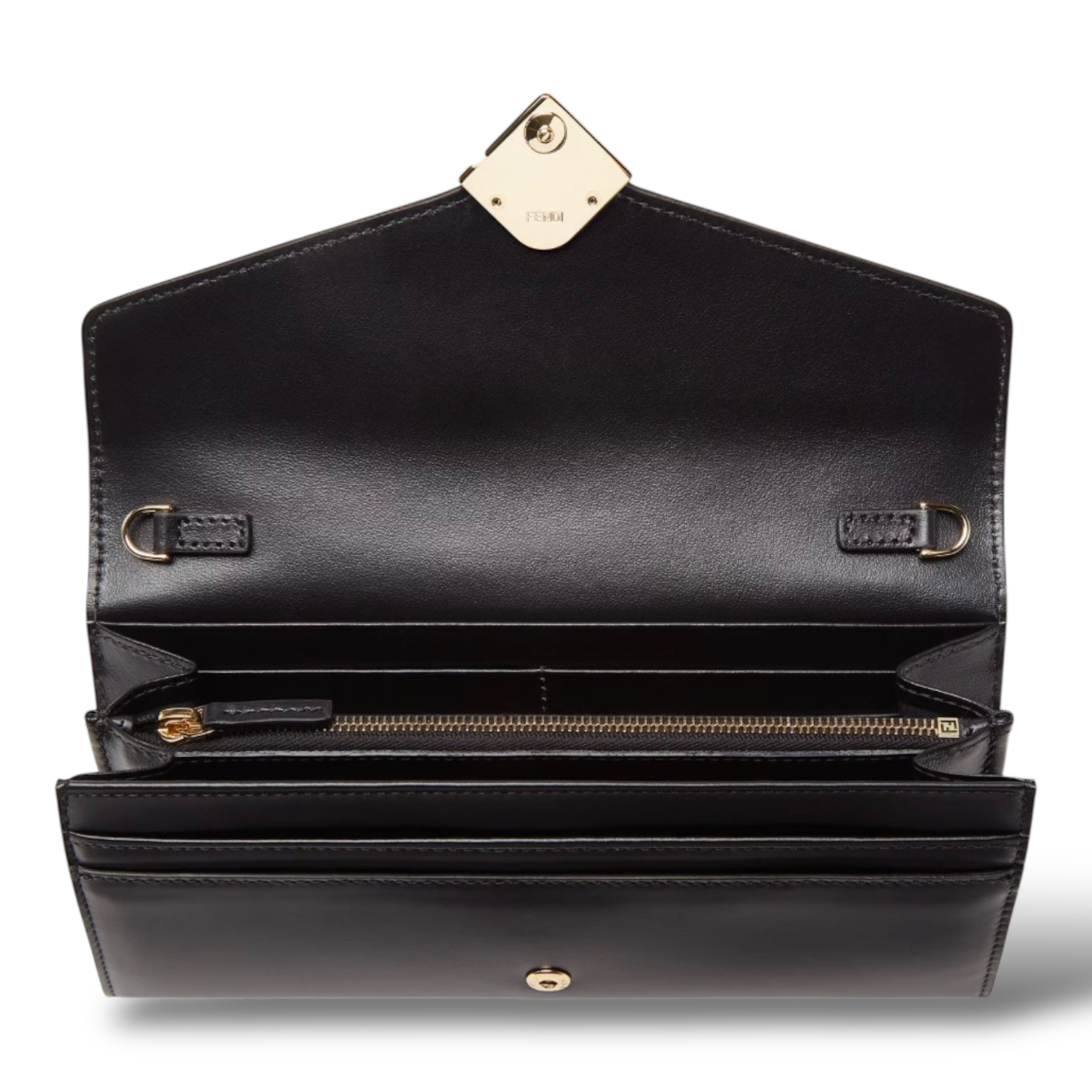 Fendi FF Diamonds Continental With Chain – Black Leather