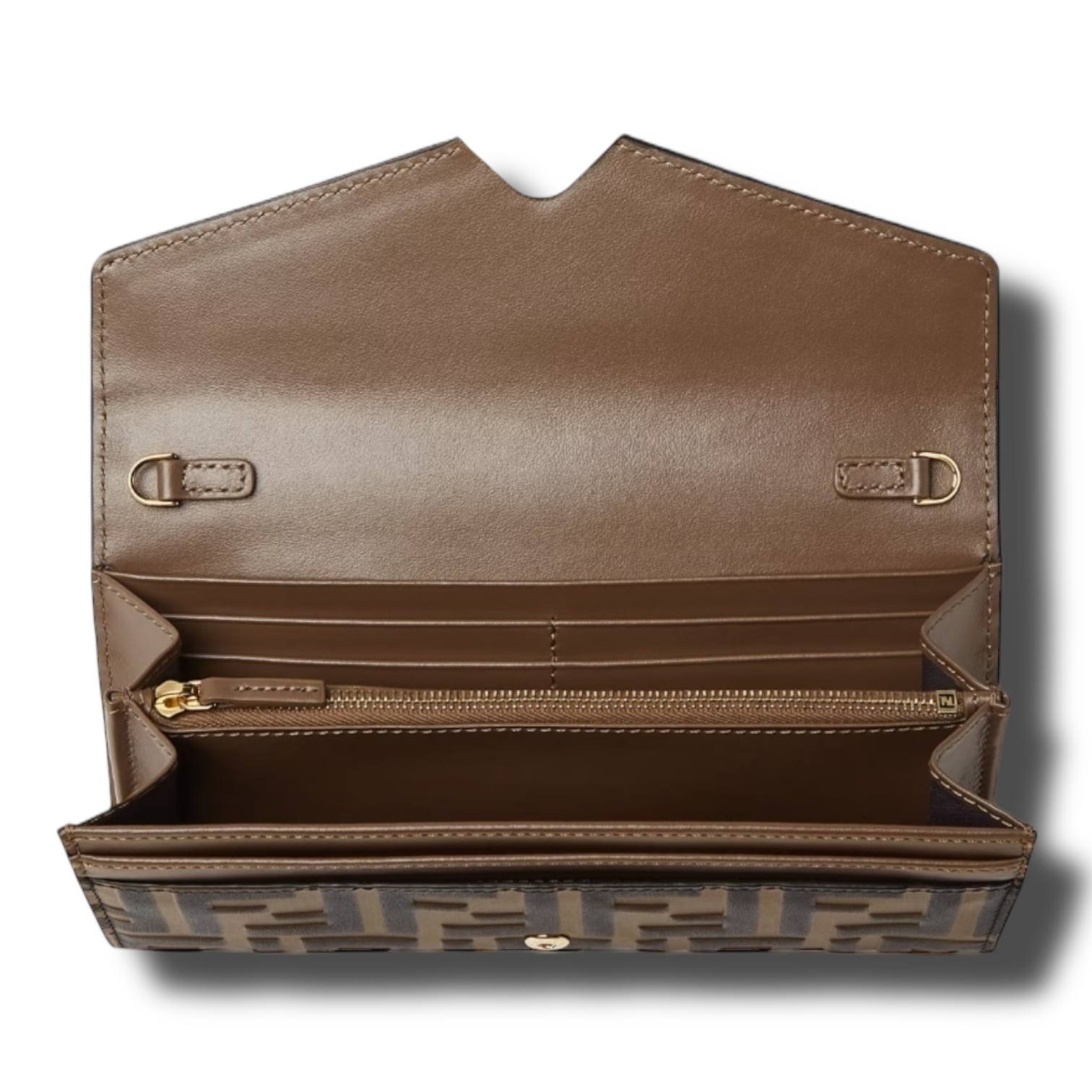 Fendi FF Diamonds Continental With Chain – Brown/Black FF Leather