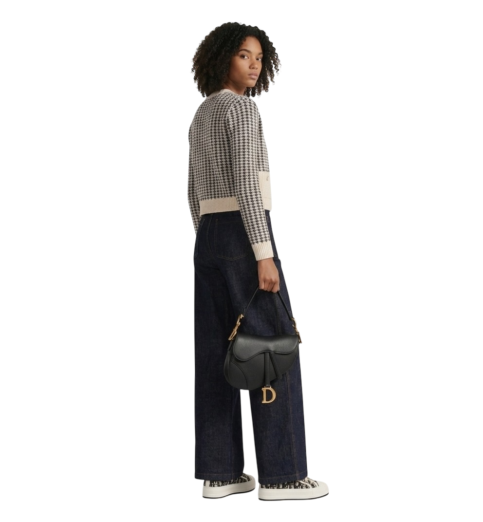 Saddle Bag with Strap - Black Grained Calfskin