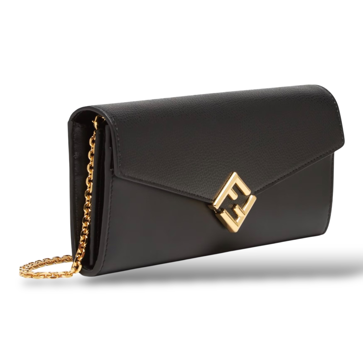 Fendi FF Diamonds Continental With Chain – Black Leather