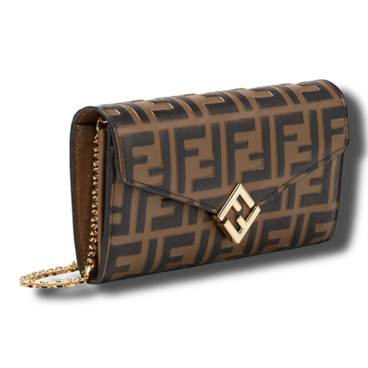 Fendi FF Diamonds Continental With Chain – Brown/Black FF Leather
