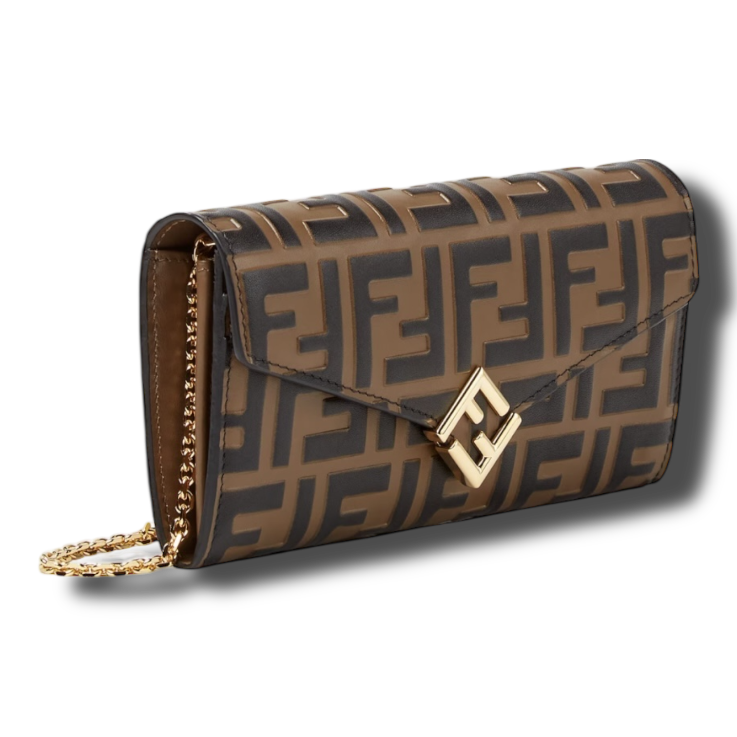 Fendi FF Diamonds Continental With Chain – Brown/Black FF Leather
