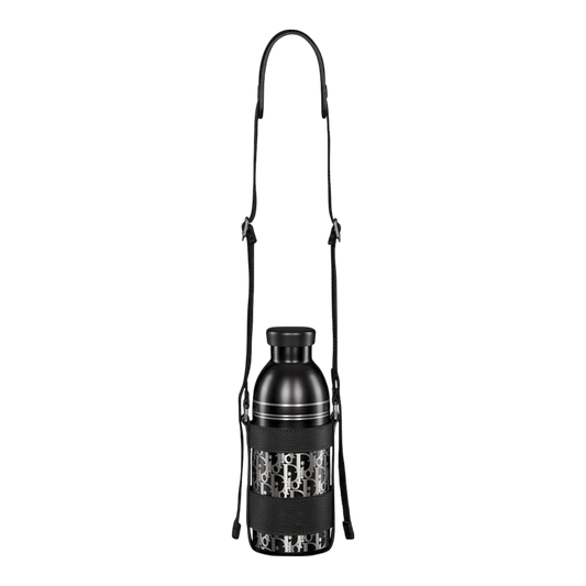 Dior Aqua Bottle with Shoulder Strap - Black Calfskin Dior Oblique