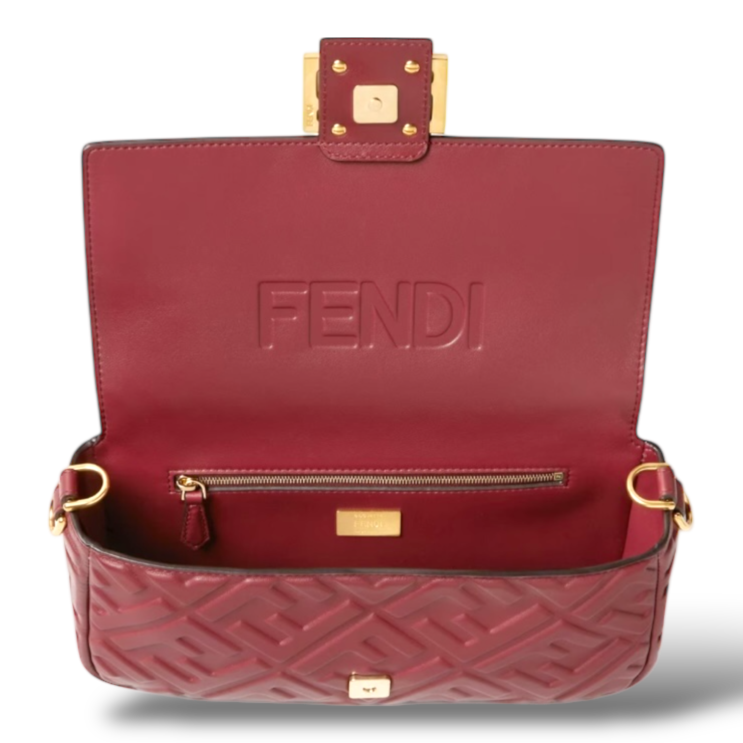 Fendi Baguette Medium – Burgundy Embossed FF Calfskin