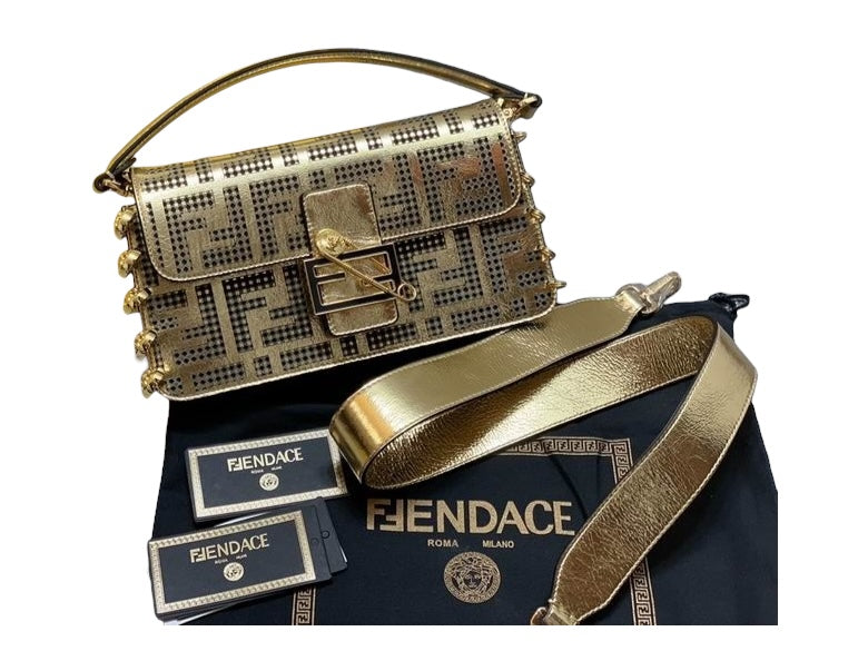 Fendace Baguette – Gold Metallic FF Laser-Cut Leather