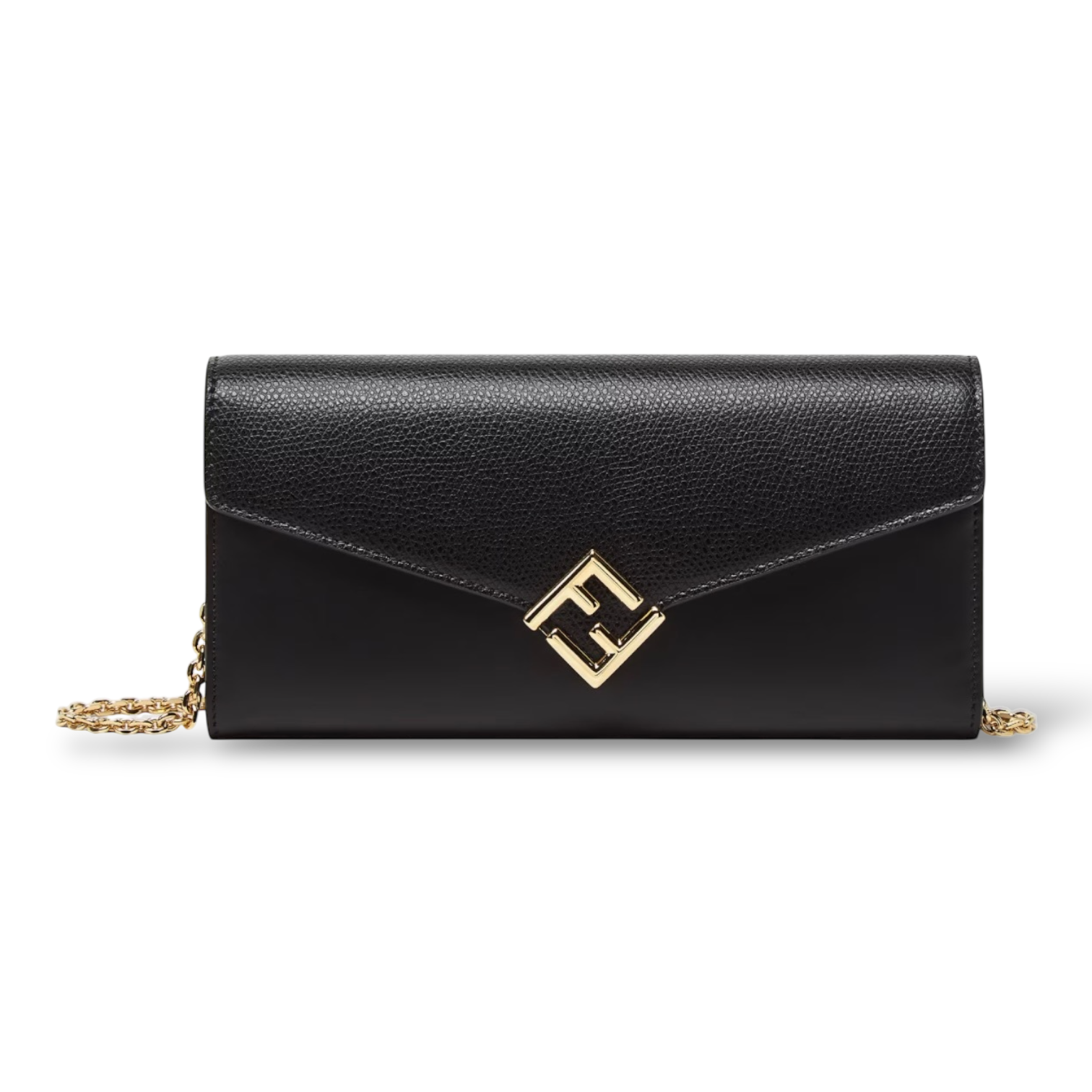 Fendi FF Diamonds Continental With Chain – Black Leather