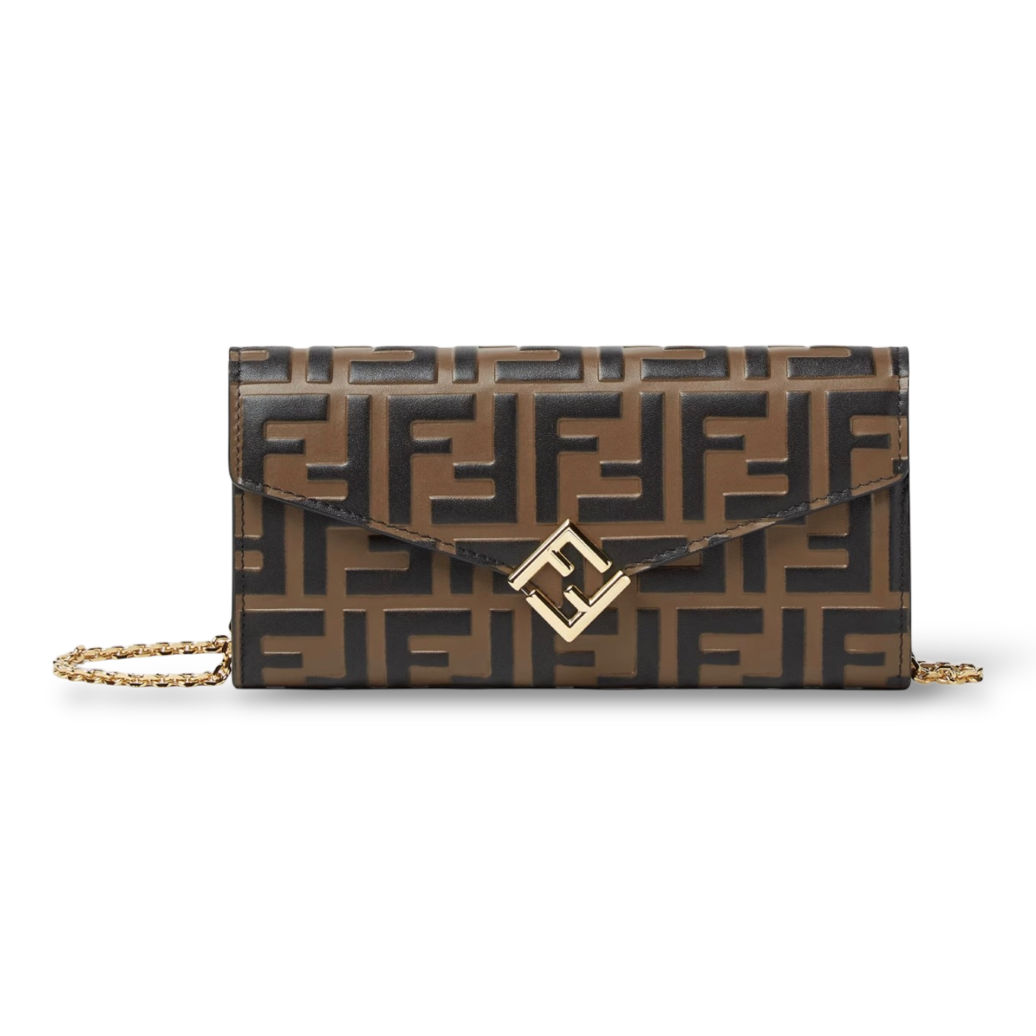 Fendi FF Diamonds Continental With Chain – Brown/Black FF Leather