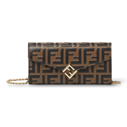 Fendi FF Diamonds Continental With Chain – Brown/Black FF Leather