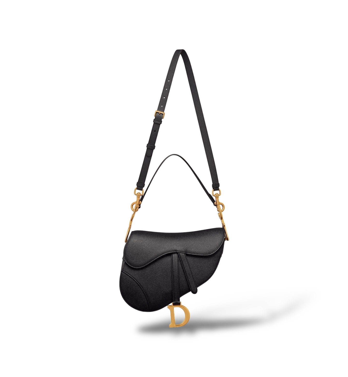 Saddle Bag with Strap - Black Grained Calfskin