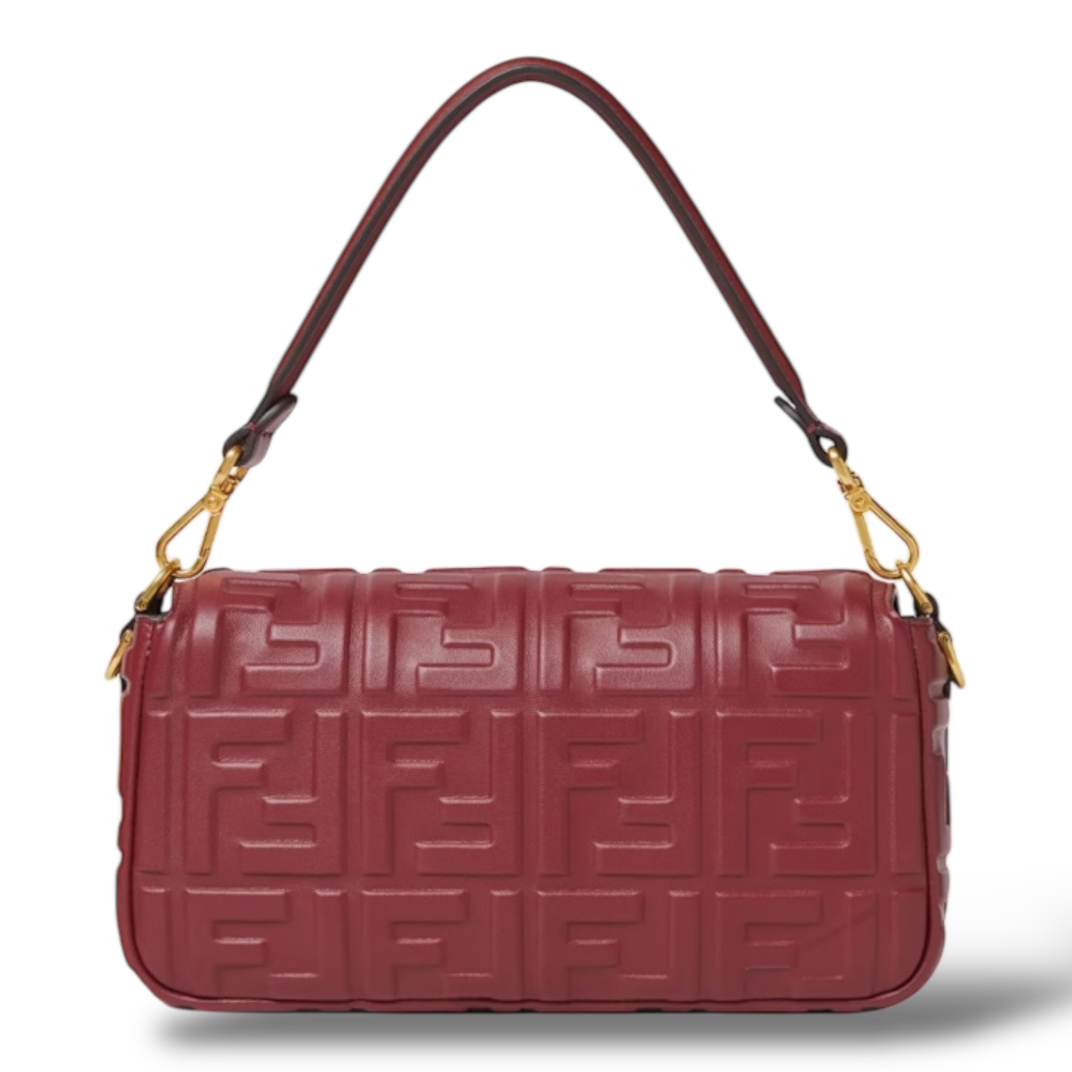 Fendi Baguette Medium – Burgundy Embossed FF Calfskin
