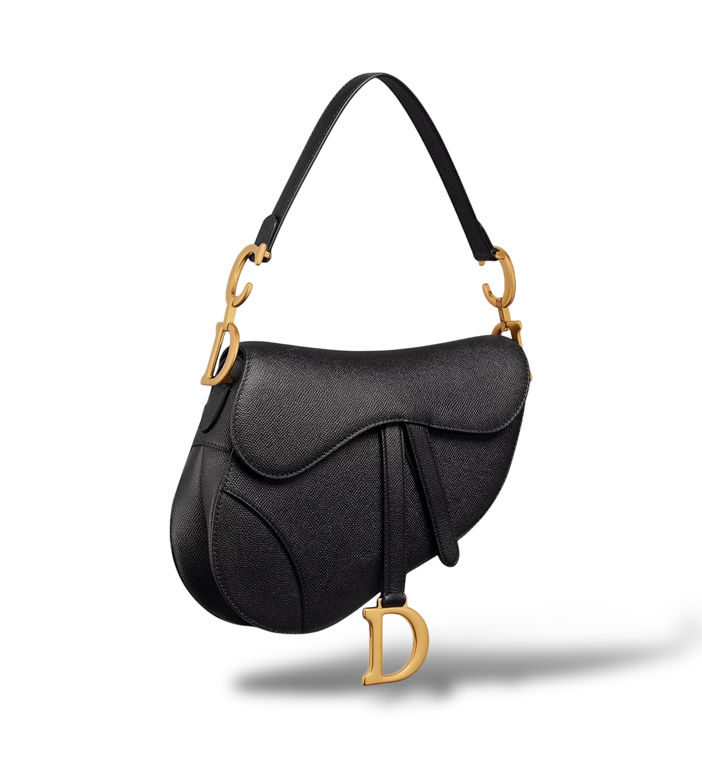 Saddle Bag with Strap - Black Grained Calfskin