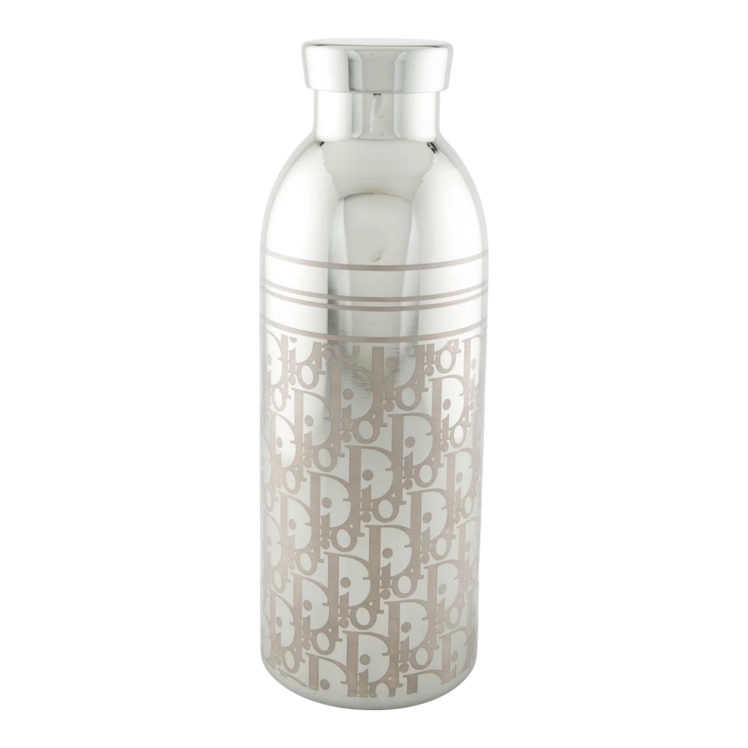 Dior Oblique Aluminum Water Bottle - White Leather Holder with Strap