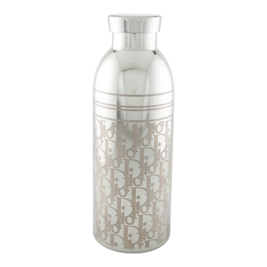 Dior Oblique Aluminum Water Bottle - White Leather Holder with Strap