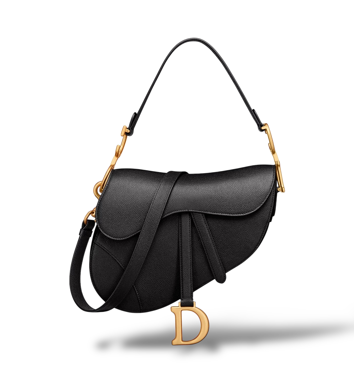 Saddle Bag with Strap - Black Grained Calfskin