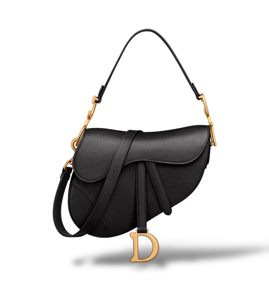 Saddle Bag with Strap - Black Grained Calfskin