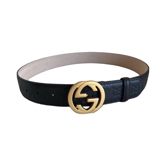 GG Marmont Belt - Black Embossed Leather Gold Double-G Buckle