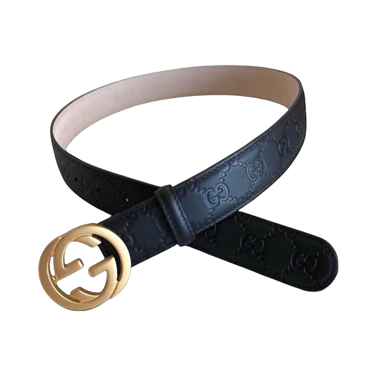 GG Marmont Belt - Black Embossed Leather Gold Double-G Buckle